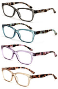 4 Pairs Lightweight Women Translucent Leopard Temple Readers - Spring Hinge 7023