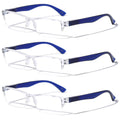 3 Pairs Rectangular Half Rim Reading Glasses - Simple Classic Clear Lens Reader