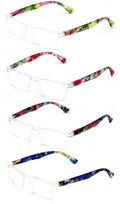 4 Pairs Women Rectangular Floral Reading Glasses - Clear Lens Flower Reader LWV5