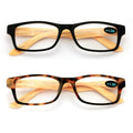 2 Pairs of Bamboo Printed Temple Arm Reading Glasses Spring hinge men women Wood