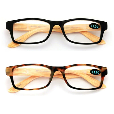 2 Pairs of Bamboo Printed Temple Arm Reading Glasses Spring hinge men women Wood