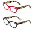 2 Pairs of Stylish Rectangle Cateye Reader, Women Leopard Temple Reading glasses