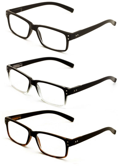 3 Pairs Modern Rectangular Reading Glasses - Spring Hinge Reader - Men Women New