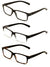 3 Pairs Modern Rectangular Reading Glasses - Spring Hinge Reader - Men Women New