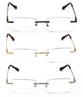 3 Pairs Slim Rimless lightweight metal anti blue blocking UV reading glasses