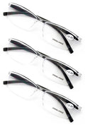 3 Pairs Lightweight Transparent Clear Lens Rectangular Readers with Spring Hinge