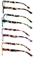 4 Pairs Lightweight Women Translucent Leopard Temple Readers - Spring Hinge 7023