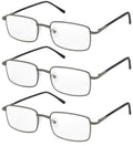 3 Pairs Rectangle Metal Reading Glasses Spring Hinge Lightweight Unisex Readers