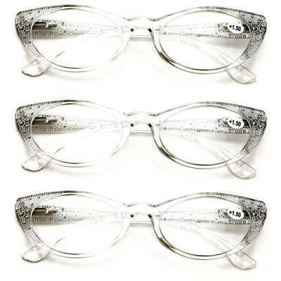 3 Pairs Women Cateye Reading Glasses Rhinestones Stylish Comfortable Reader DR04