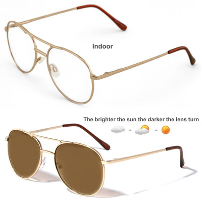 Classic Tear Drop Metal Frame Photochromic Lens Darkening Reading Sun Glasses