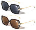 2 Pairs Women Oversized Square Reading Sunglasses Tinted Rhinestones Reader Gold