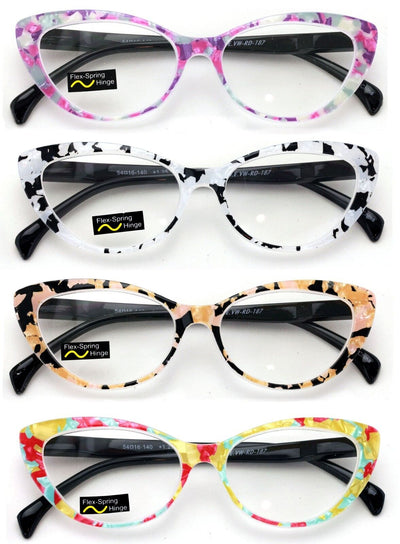 4 Pairs Lot Women Cateye Mosaic Pattern Fashion Reading Glasses Reader