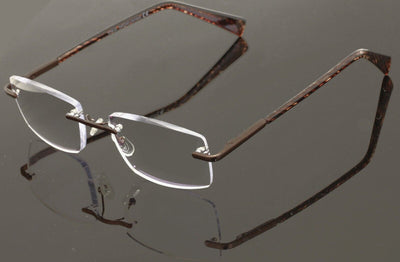 Men Rimless Reading Glasses Carbon Print Temple Lightweight Metal Frame Reader