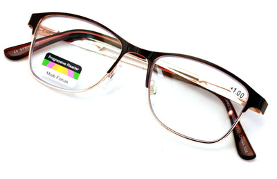 Women No Line Progressive Reading Glasses Metal Anti-Reflective Clear Len Reader