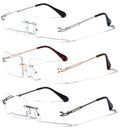 3 Pairs Men Rimless Reading Glasses Modern Rectangular Fashion Clear Lens Reader