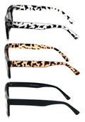 3 Pairs Women Reading Sunglasses - Bold Leopard - Full Lens Readers Outdoor