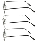 3 Pairs Rectangle Metal Reading Glasses Spring Hinge Lightweight Unisex Readers