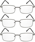 3 Pairs Rectangle Metal Reading Glasses Spring Hinge Lightweight Unisex Readers