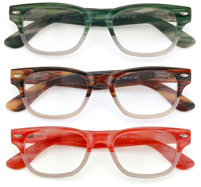 3 Pairs Men or Women Bold Thick Reading Glasses 2 Tone Mica Marble Reader ZT107