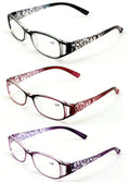 3 Pairs Women Rectangular Floral Readers - Fashion Reading Glasses Flower Bulk