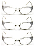 3 Pairs Women Cateye Reading Glasses Rhinestones Stylish Comfortable Reader DR04