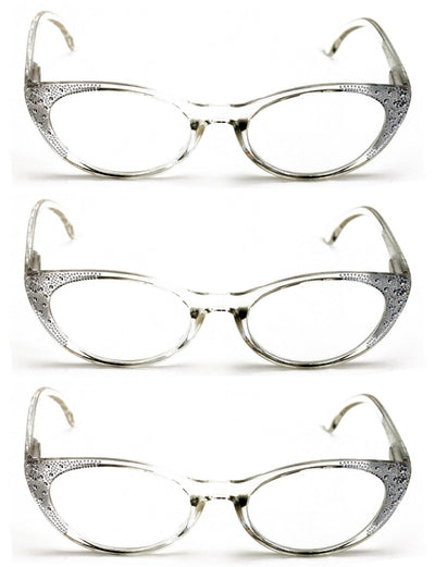 3 Pairs Women Cateye Reading Glasses Rhinestones Stylish Comfortable Reader DR04