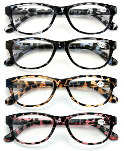 4 Pairs Women Leopard Meow Reading Glasses - Fashion Clear Lens Readers Tortoise