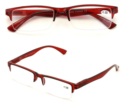 2 Pairs Rectangular Half Rim Reading Glasses - Simple Classic Reader