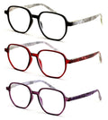 3 Pairs Women Lightweight Hexagon Wide Oversized Reading Glasses - Marble 7021