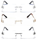 3 Pairs Men Rimless Reading Glasses Modern Rectangular Fashion Clear Lens Reader