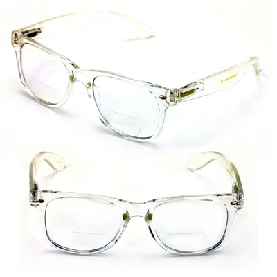 2 Pairs of Transparent Frame Bifocal Reading Glasses - Retro Bi-Focal Reader