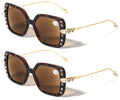 2 Pairs Women Oversized Square Reading Sunglasses Tinted Rhinestones Reader Gold