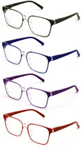 4 Pairs Transparent Reading Color Glasses - Spring Hinge Square Clear Reader