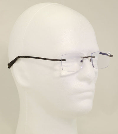 Men Rimless Reading Glasses Carbon Print Temple Lightweight Metal Frame Reader