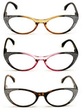 3 Pairs Women Cateye Reading Glasses Rhinestones Stylish Comfortable Reader DR04