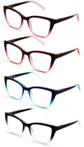 4 Pairs Women Oversized Translucent 2-Tone Cateye Reading Glasses - Spring Hinge