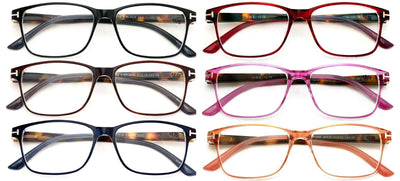 6 Pairs Women Fashion Reading Glasses - Lightweight Clear Lens Reader Torto 7018