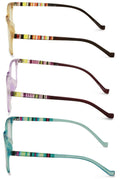 Reading Glasses 3 Pack Women Clear Translucent Reader Bulk Plaid Vertical Stripe