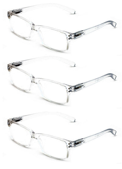 3 Pairs Modern Rectangular Reading Glasses - Spring Hinge Reader - Men Women New