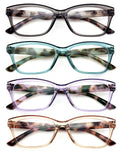 4 Pairs Lightweight Women Translucent Leopard Temple Readers - Spring Hinge 7023