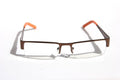 Rectangular Half Rimless Metal Sun-Glasses Eye-wear Optical RX Brown Clear lens