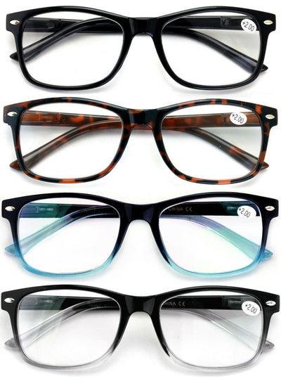 4 Pairs Lightweight Men Women Reading Glasses Rectangular Spring Hinge Readers