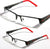 Rectangular Half Rimless Metal Sun-Glasses Optical RX Black Red Clear Lens 1230