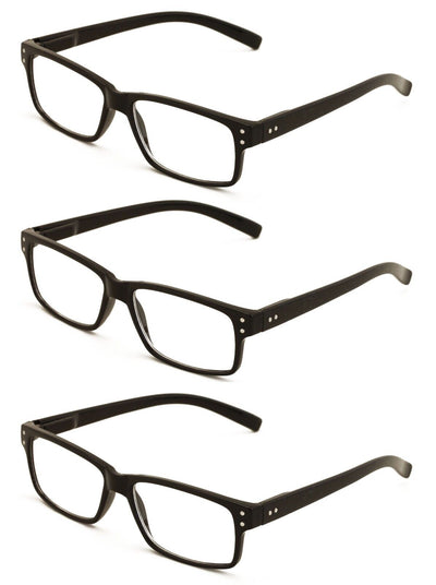 3 Pairs Modern Rectangular Reading Glasses - Spring Hinge Reader - Men Women New