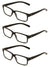 3 Pairs Modern Rectangular Reading Glasses - Spring Hinge Reader - Men Women New