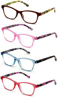 4 Pairs Women Neon Floral Reading Glasses Lightweight Wide Fitment Reader  ZT109