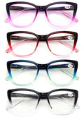 4 Pairs Women Oversized Translucent 2-Tone Cateye Reading Glasses - Spring Hinge