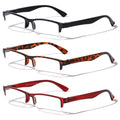 3 Pairs Rectangular Half Rim Reading Glasses - Simple Classic Clear Lens Reader