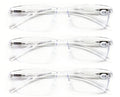 3 Pairs Lightweight Transparent Clear Lens Rectangular Readers with Spring Hinge