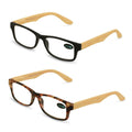 2 Pairs of Bamboo Printed Temple Arm Reading Glasses Spring hinge men women Wood